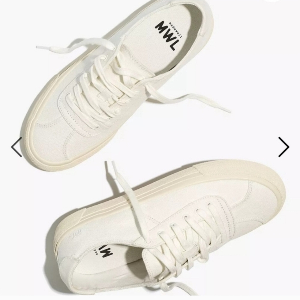 Madewell Sidewalk Low-Top Sneakers in (Re)sourced Canvas in White Size 7.6 GUC